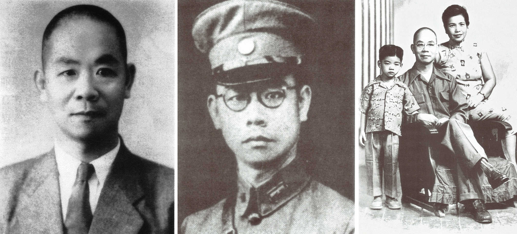 （左）吳石赴日留學期間的1930年前後；（中）吳石於1936年獲少將軍銜時；（右）1950年吳石在臺北與家人所拍的最後一張照片。