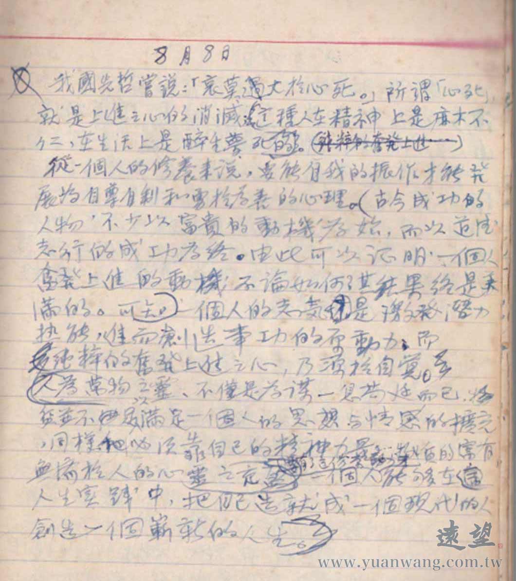 陳其昌1972年8月8日的獄中日記之手稿